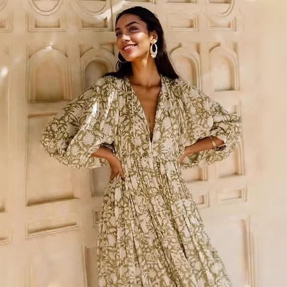 Amazon Aliexpress Cross-Border Hot Selling Personalized Literary European and American Style Rayon Floral Fashion Printed Dress