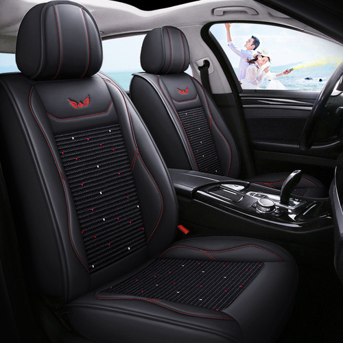  new car seat cushion cartoon cat seat cover full-wrap skin ice silk car seat cushion cover suitable for 5-seater cars