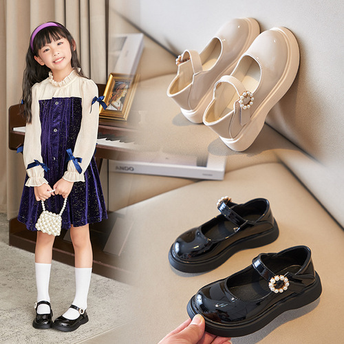 Girls' sweet princess shoes  spring and autumn new style children's fashionable small leather shoes British style retro beanie shoes