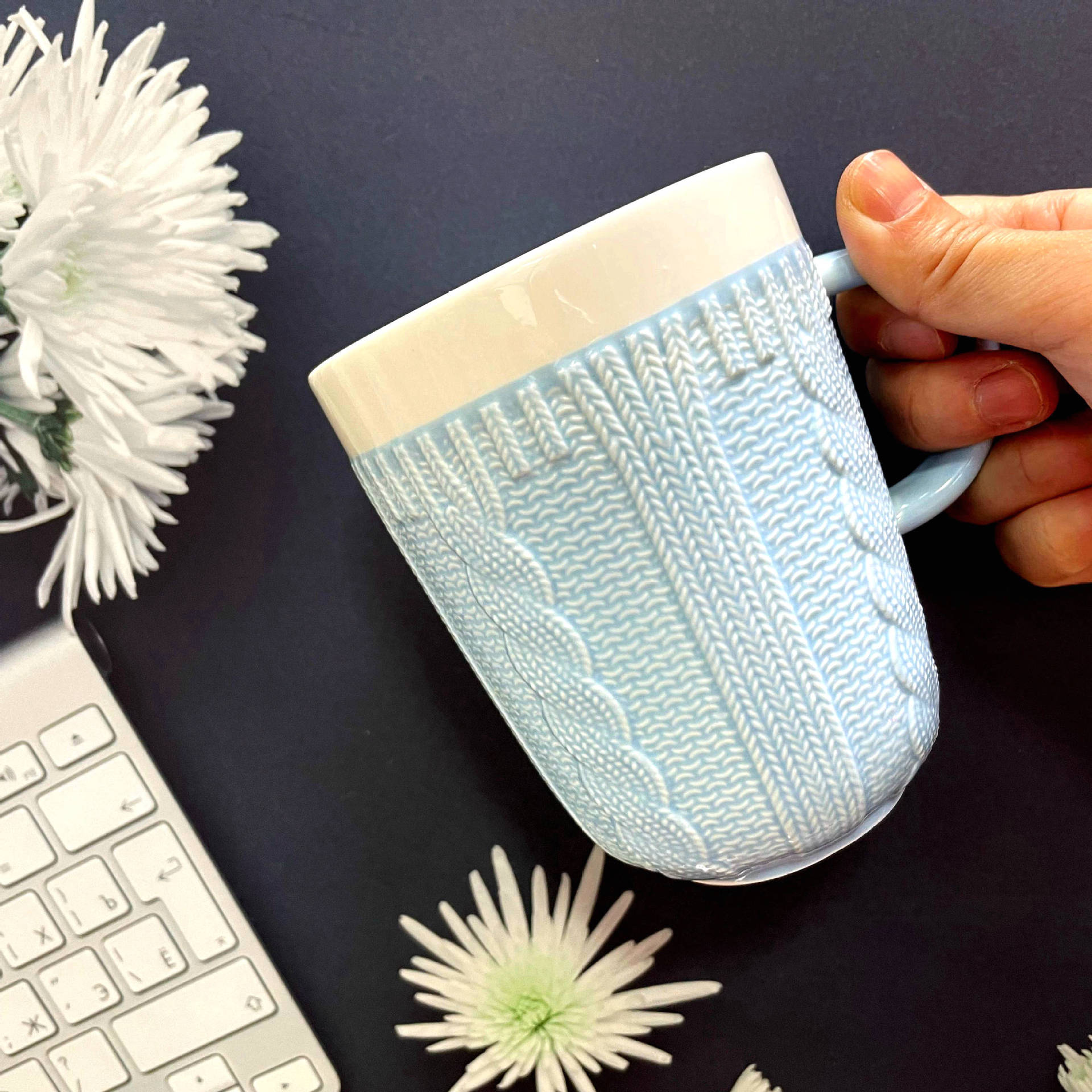 境外特色毛织复古创意陶瓷杯优质家用办公时尚礼品马克饮水杯白瓷