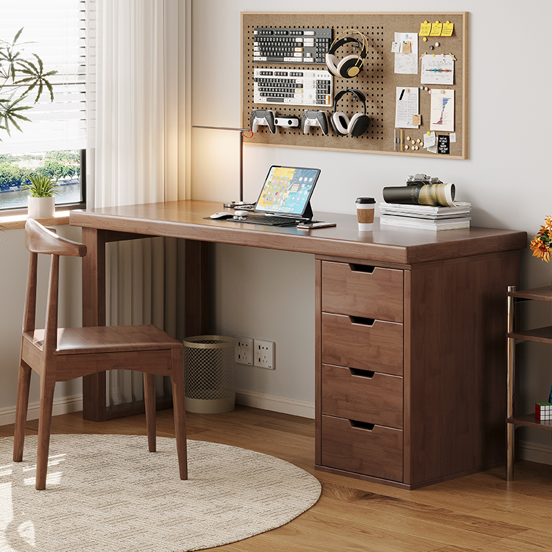 Solid Wood Double Desk Home Bookcase Combination Study Table Bedroom Two-seat Office Desk Modern Simple Computer Desk