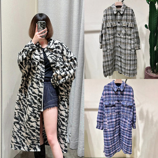 French Niche 2024 Autumn and Winter Fashionable Classic Lapel Plaid Long Woolen Coat Neutral Coat 24632