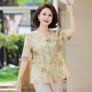 A generation of hair mother shirt 2025 new middle-aged and elderly Guofeng small shirt summer lady Tencel ramie jacket