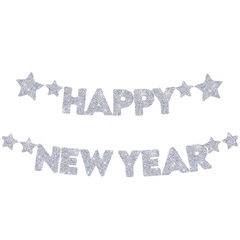 あけましておめでとうございます五芒星アルファベットキラキラゴールドラメフラッグhappy new yearラウンドチップセットバナー