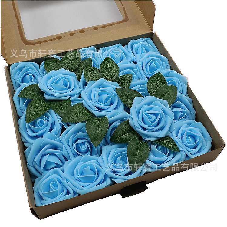 Caja de regalo de flor artificial transfronteriza espuma PE Rosa flor artificial con varilla 25 decoración de la boda regalo del Día de San Valentín