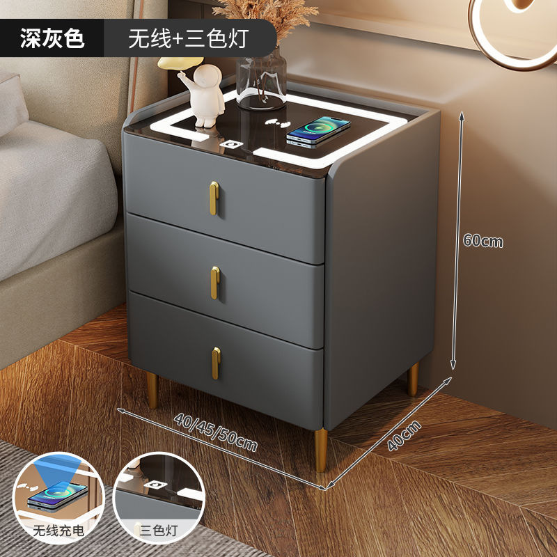 智能床头柜岩板床头桌三抽多功能无线充电现代简约卧室家用床边柜|undefined