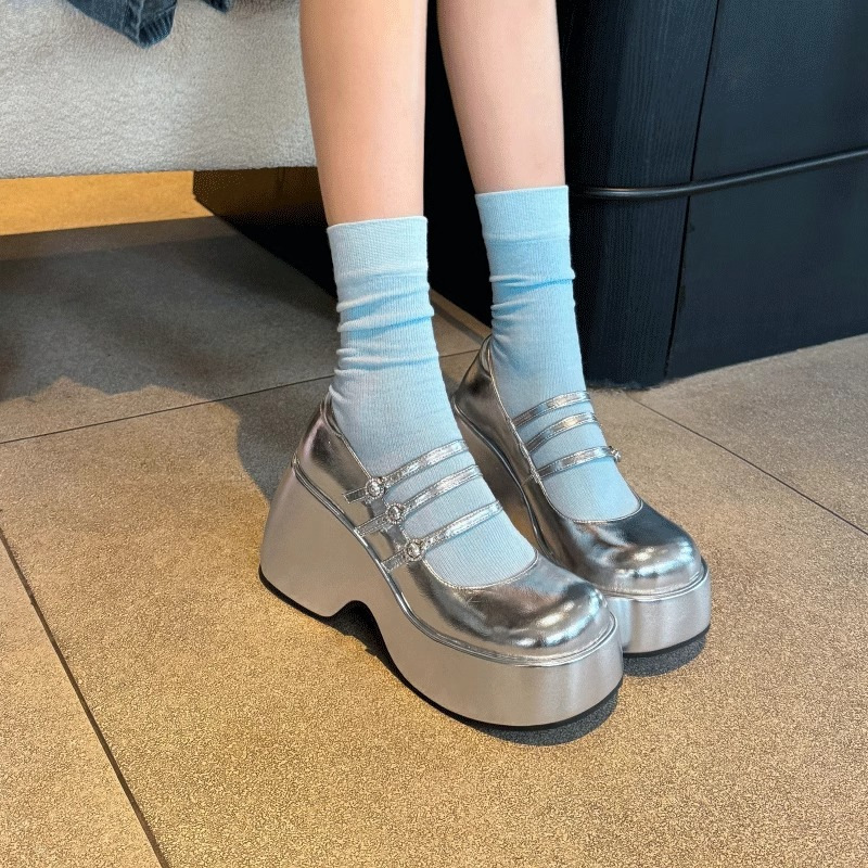 10cm High Heel Shallow Mouth Single-layer Shoes Women's Genuine Leather Thick Heel Thick Bottom Autumn New All-match Mary Jane Platform Shoes