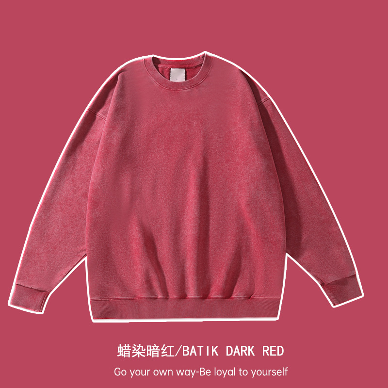 430 디스트레스드 라운드 넥 스웨트셔츠 - 바틱 다크 레드