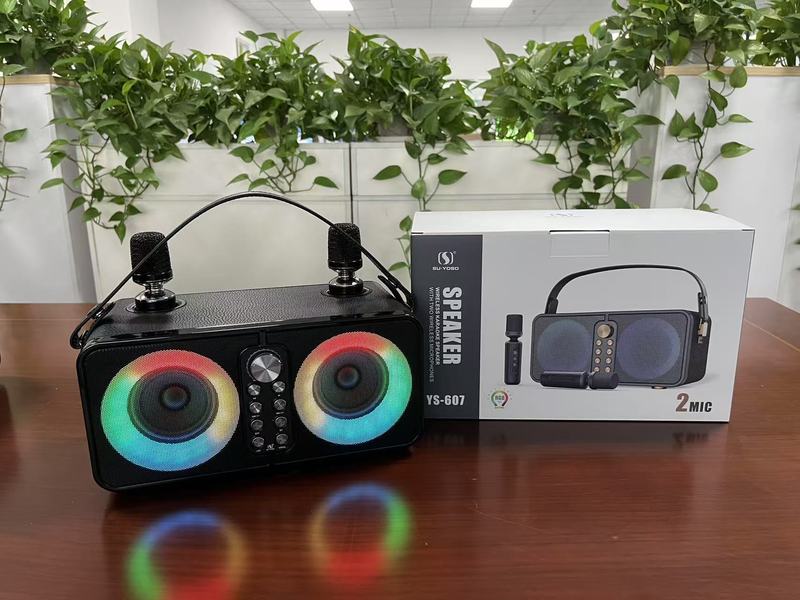 YS609 カラフルなポータブル屋外家庭用レザーテクスチャハイパワー 3600 mAh デュアルワイヤレスマイクカラオケスピーカー|undefined