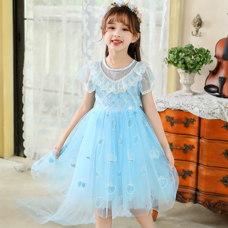 Платье для девочек Новый платье Принцесса Аиша 2025 Летнее новое платье с короткими рукавами