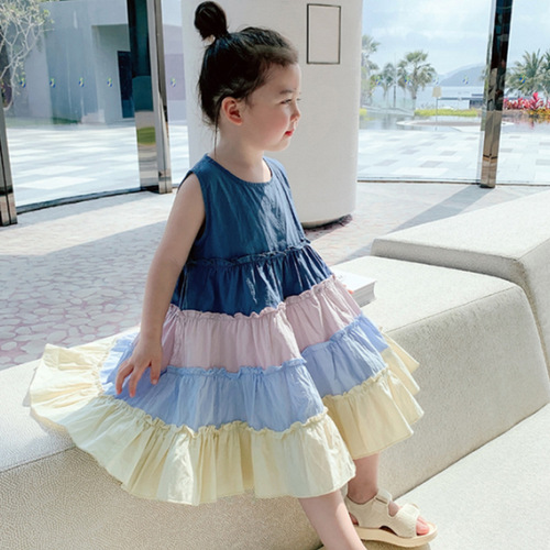 Girls' Skirt Rainbow Gradient Sleeveless Backless Dress Summer 2024 New Model Foreign Trade Children's Clothing Dropshipping 3-8 Years Old
