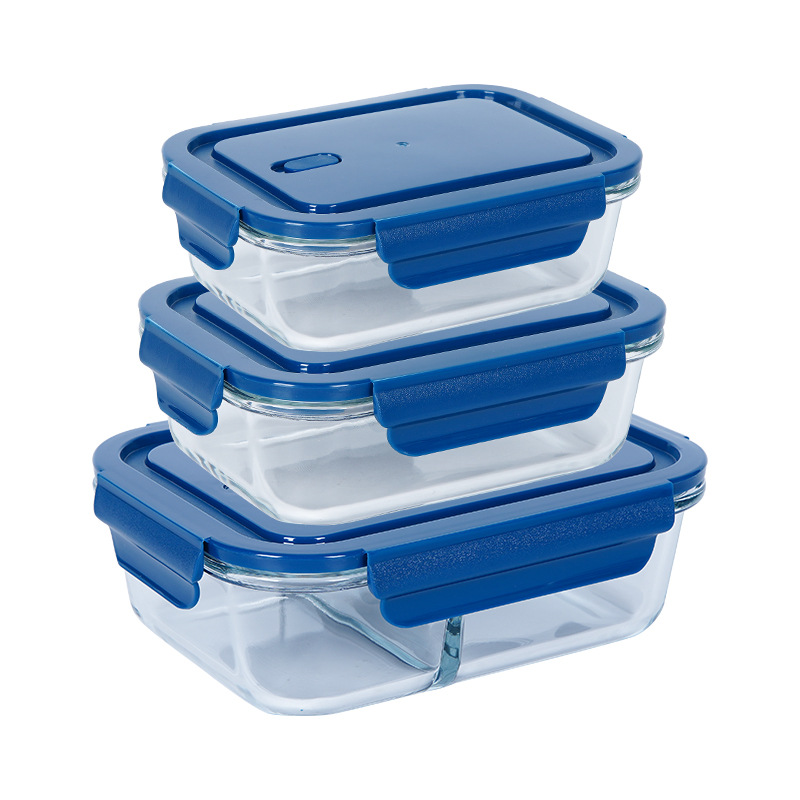 Caja de almacenamiento de vidrio calentado por microondas con caja de bento, caja de almuerzo de vidrio de alto silicio, divisor de vidrio, tazón de almacenamiento de vidrio