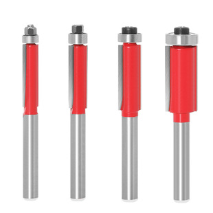 Le Qiao new red trimming cutter 4-piece set of 1/4 handle woodworking milling cutter tool double-edged handle with single bearing straight trimming machine