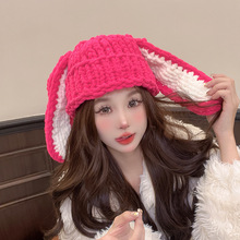 帽子女冬季可爱兔子耳朵保暖针织帽学生甜美显脸小时尚针织套头帽