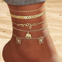 E 28582 Vintage butterfly star tassel ankle chain ���ź�����