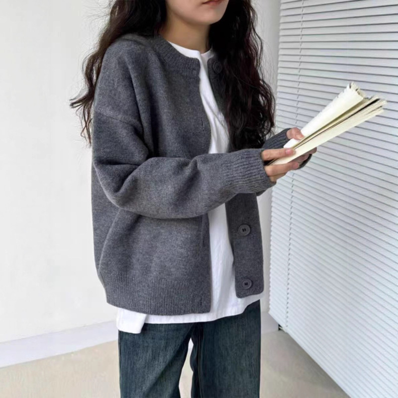 日系休闲软糯毛衣开衫女秋冬新款宽松慵懒风显瘦气质加厚针织外套|undefined