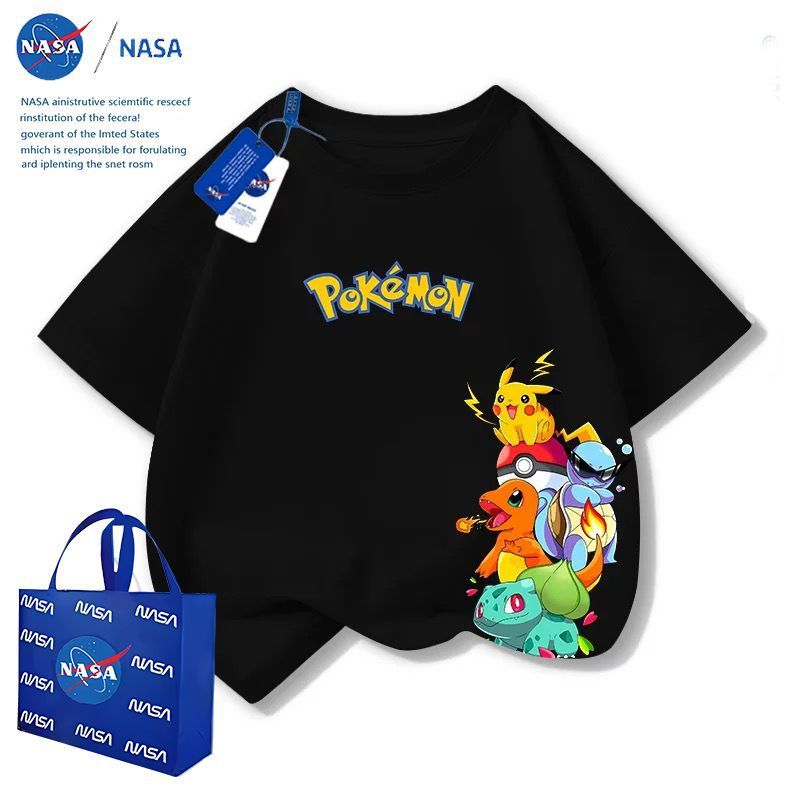 NASA宝可梦皮卡丘t恤短袖儿童衣服夏季可爱潮流男女童装半袖上衣|undefined
