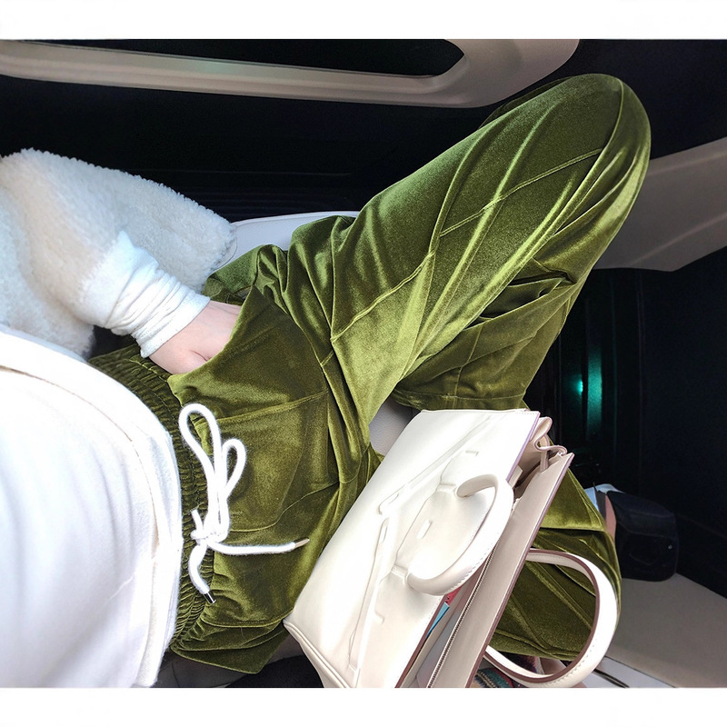 [in stock] VCC Velvet Straight Leg Sports Pants Women's Autumn and Winter New Niche Design Sense Loose Wide Leg Pants