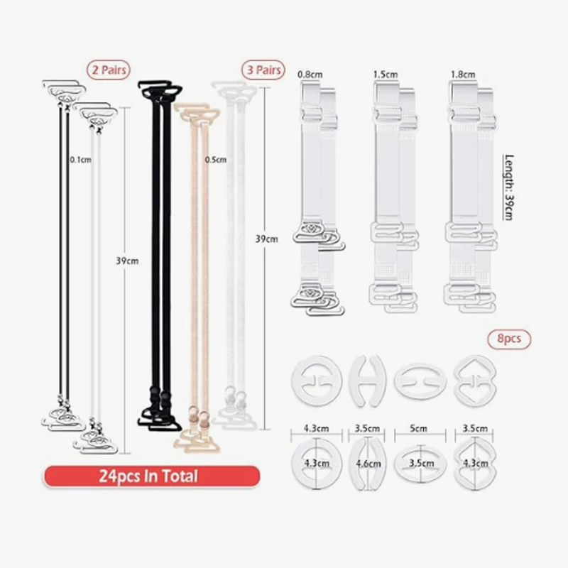 [Трансграничный комбинированный набор] 24pcs нижнее белье плечевые ремни 10 прозрачные плечевые ремни 6 нижнего белья нескользящие пряжки 8 шт