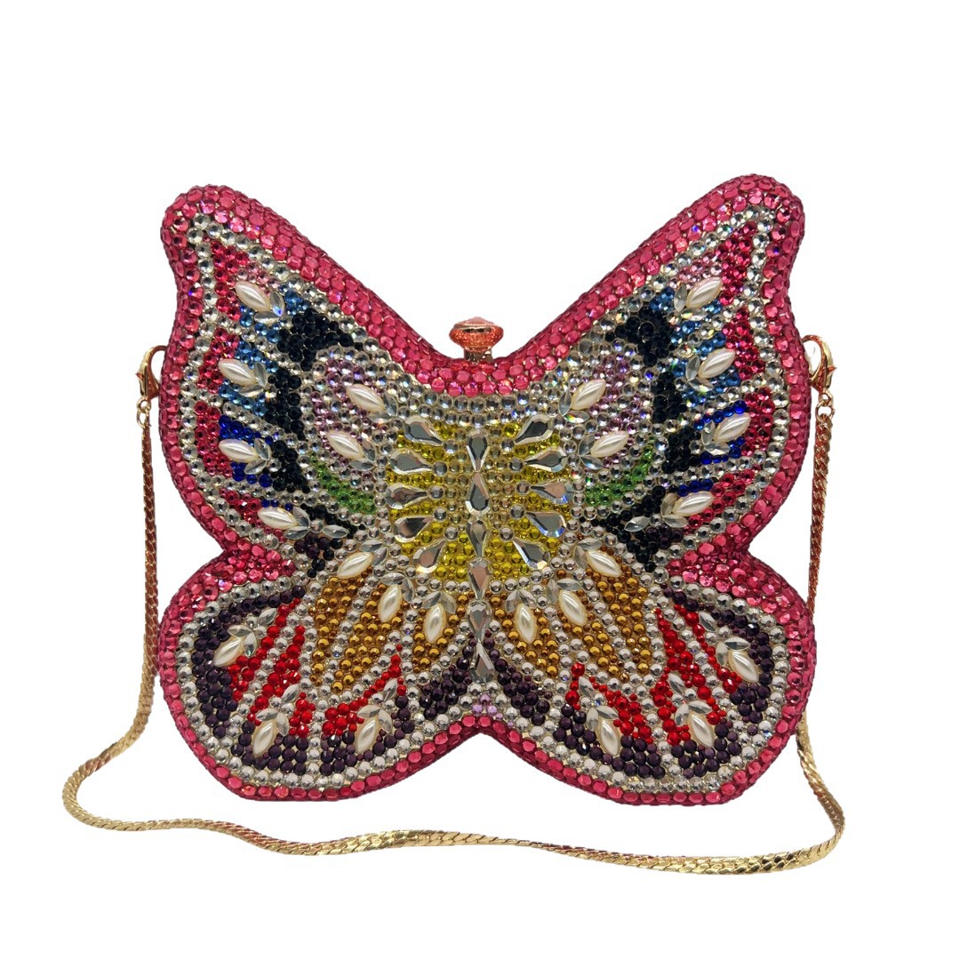 Clutch nữ đính đá cao cấp hình bướm dạ hội — Phấn màu, màu hồng, màu vàng, màu xanh nhạt