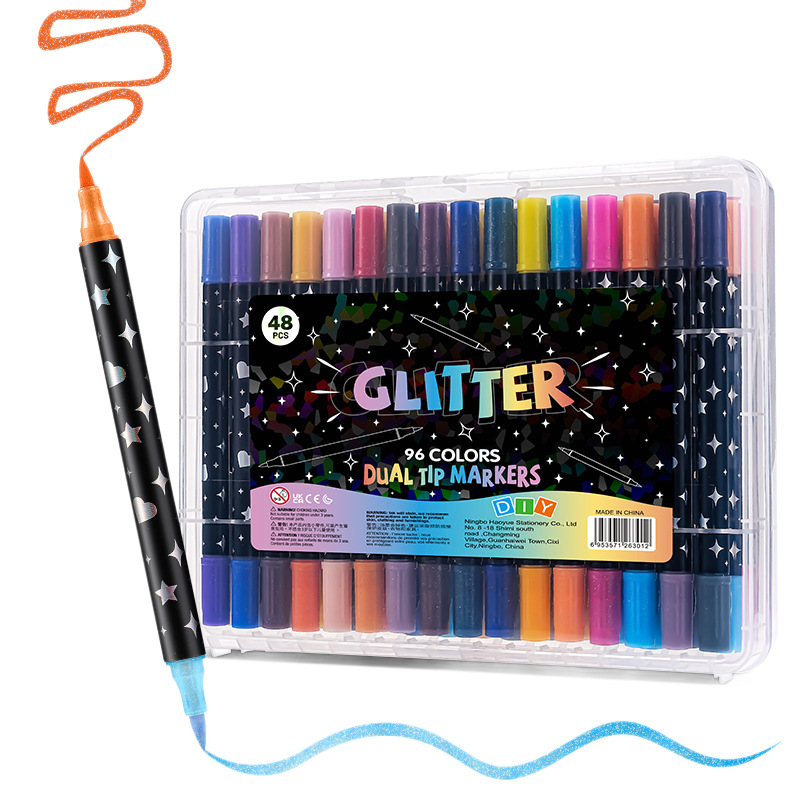 Ventas transfronterizas de tinta caliente de doble cabeza de doble color flash marcador de arte ultra-brillante pintura graffiti acuarela
