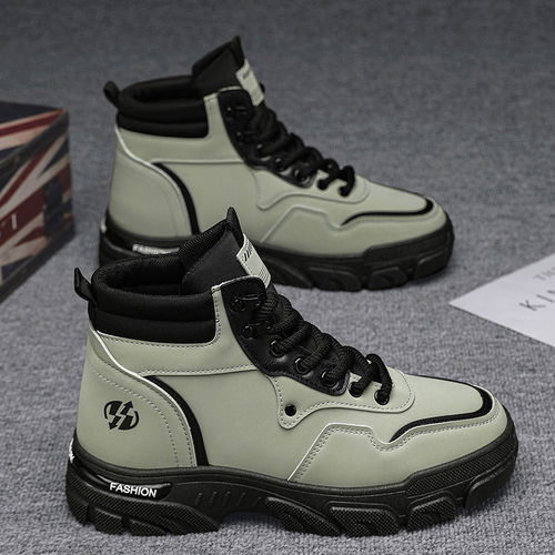 Men's Autumn New British Style Retro Workwear Yellow Leather Boots with High Tops for Outdoor Use and Waterproofing