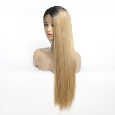 NEWLOOK, casco de encaje delantero de fibra química europea y americana, color T, cabello largo recto dorado, fábrica al por mayor