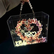 亚克力花盒七夕情人节手提插花篮情侣节花蓝高透花艺资材花店包装
