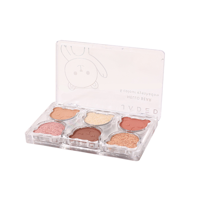 Paleta de Sombras de Ojos JADED, 6 Colores (Mate y Brillante), Diseño Oso