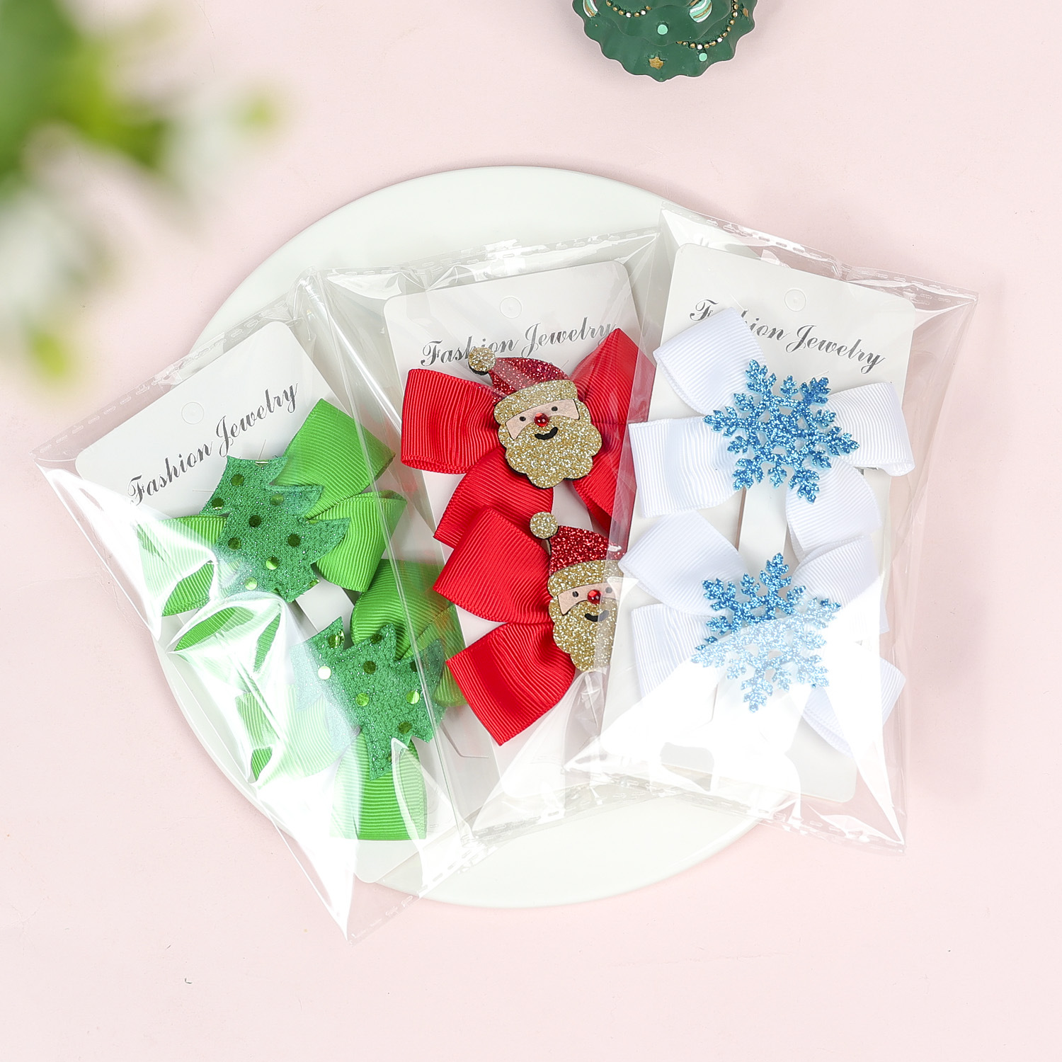Süß Weihnachtsmann Bogenknoten Schneeflocke Tuch Stricken Haarklammer display picture 6