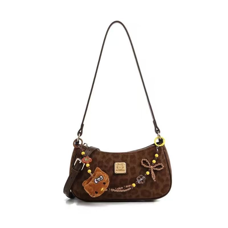 Leopard Print High-Looking Niche Design Armpit Bag for Women Cartoon Sweet and Cute Crescent Small Square Bag Single Shoulder Crossbody Bag for Women