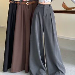 ワイドレッグスーツパンツレディースハイウエストルーズスリムストレートパンツ2025秋冬ブラックカジュアルパンツドレープフロアレングスパンツ