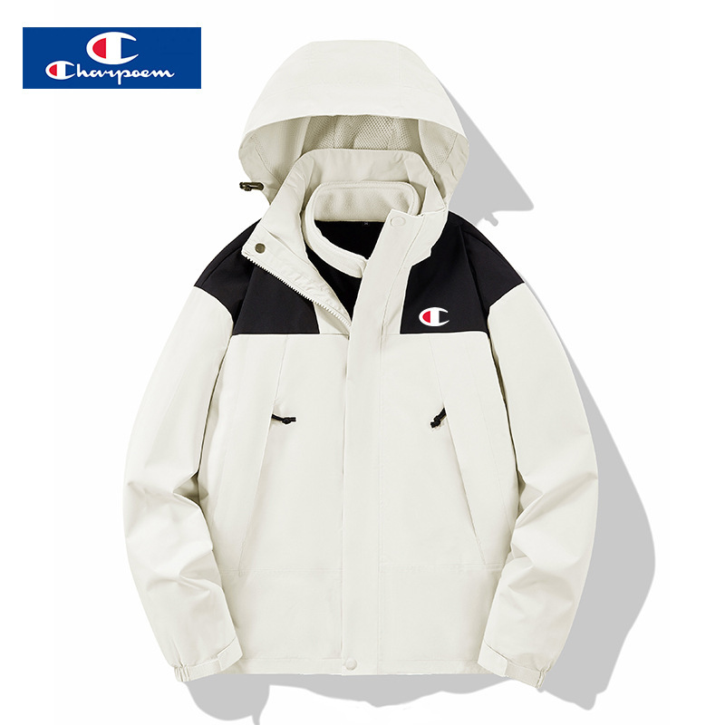Champion Graffiti Jacket Men's and Women's 2024 Spring and Autumn New Three-in-One Removable Cap Collar Jacket Windproof Jacket