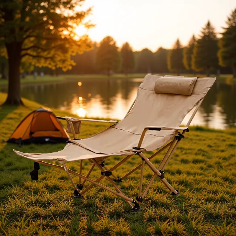 Outdoor Lounge Chair Camping Lunch Break Folding Chair Camping Portable Footrest Beach Chair Sitting and Lying Dual-Purpose Chair Fishing Chair