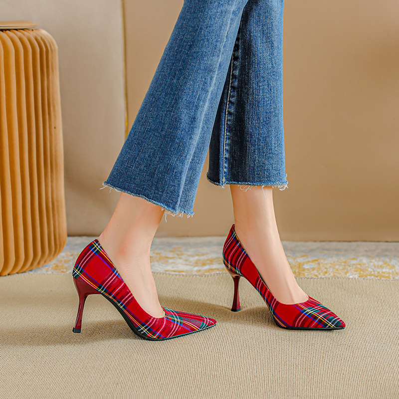 31-44 Size FG New Cloth Pointed Shallow Stiletto Heel Women's Shoes All-match Commuter High-heeled Shoes