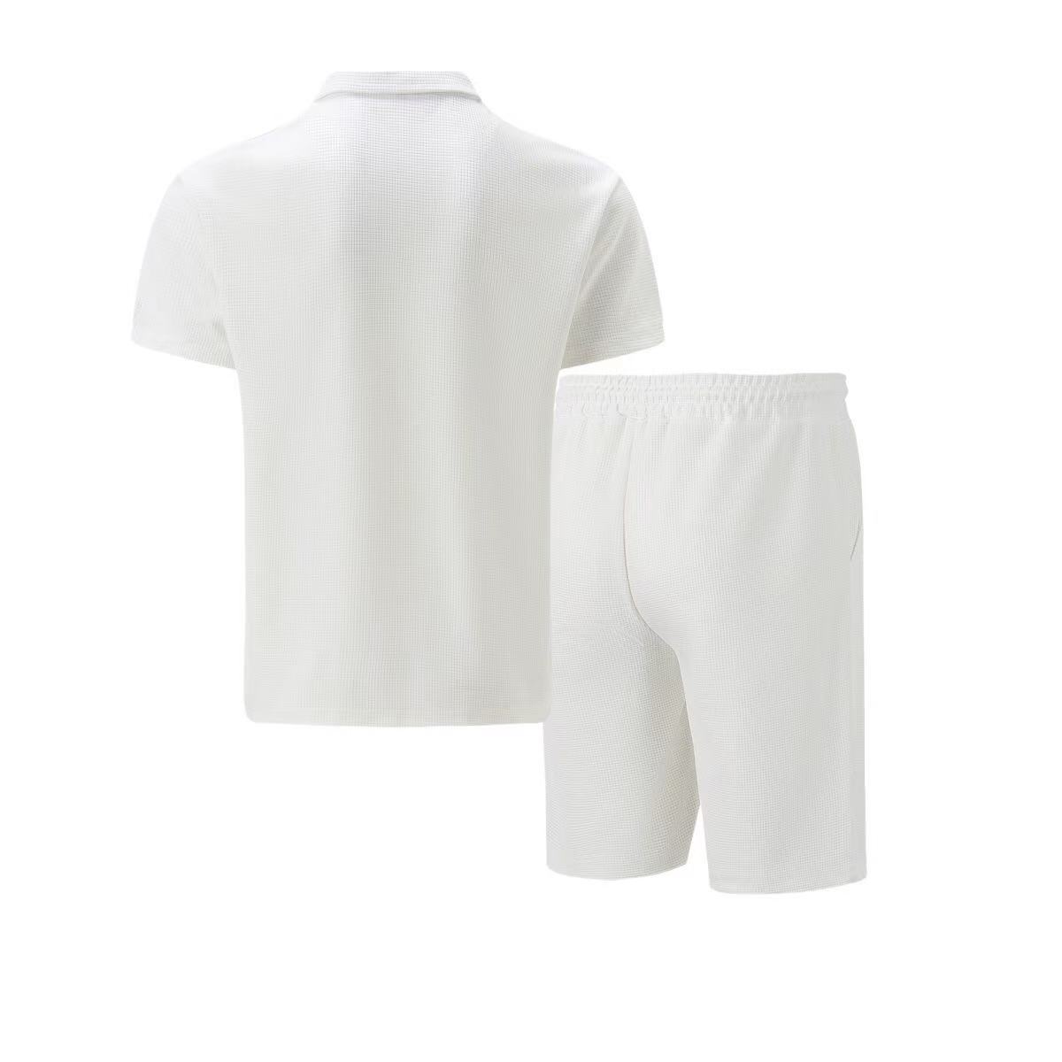 Men's Summer Waffle Texture T-shirt And Shorts Casual Set_voghion.com