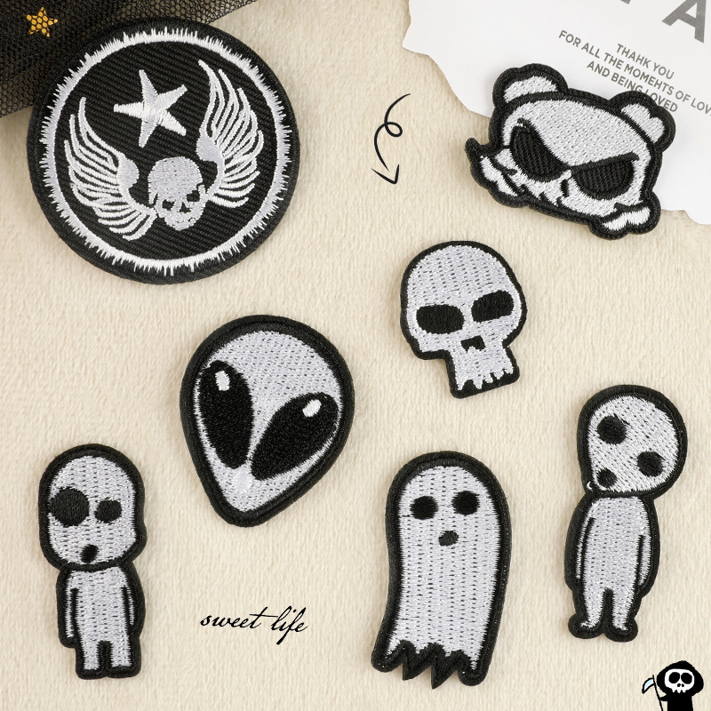 电脑绣花标刺绣贴骷髅幽灵个性补丁贴服装辅料鞋徽配饰patch布贴