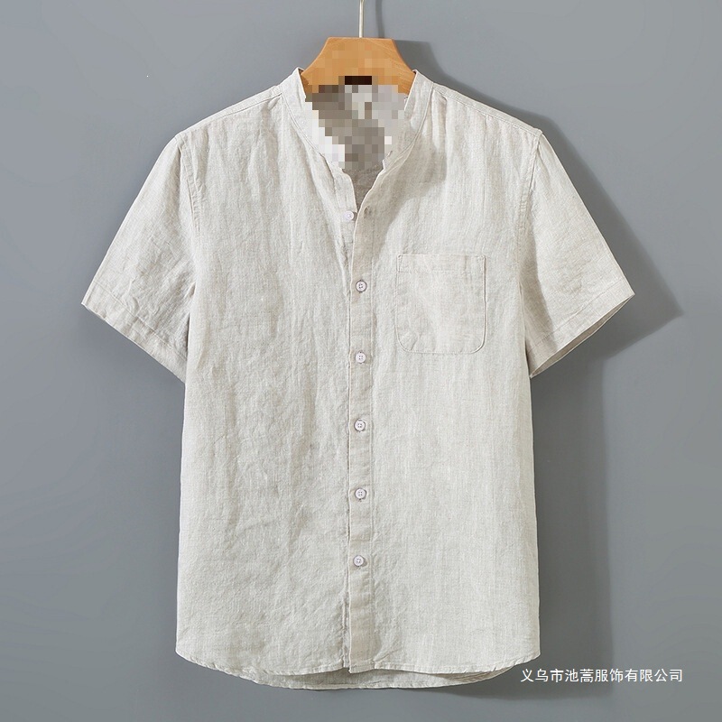 Summer Linen Short-Sleeved Shirt for Middle-Aged Men, Business Casual Pure Linen Pocket Shirt, Loose Cardigan, Half-Sleeved Linen Shirt Summer Linen Short-Sleeved Shirt for Middle-Aged Men, Business Casual Pure Linen Pocket Shirt, Loose Cardigan, Half-Sleeved Linen Shirt