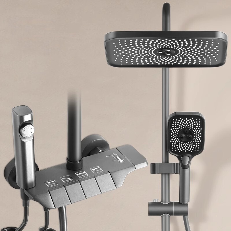 Jetted Massage Bathtub Faucet Shower Room System Slide Gun Gray Thermostatic Mixer Faucet Column Brass Ceramic