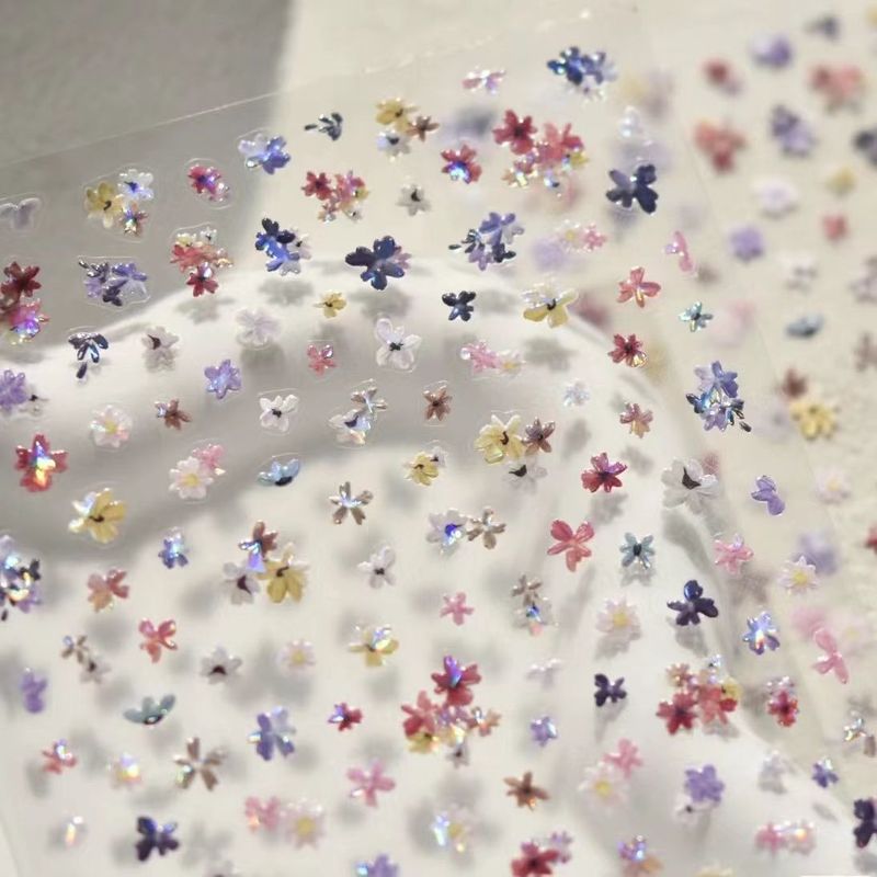小さな新鮮な春の野の花エンボスシェルライトネイルアートステッカー油絵小さな野の花シンプルなネイルステッカー|undefined