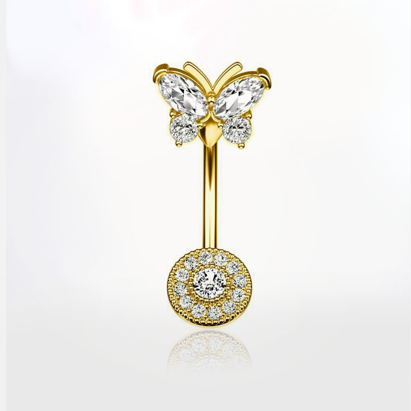 Popular amazon mariposa bajo ronda zircon ombligo anillo ombligo uñas cuerpo piercing joyería ombligo hebilla mariposa