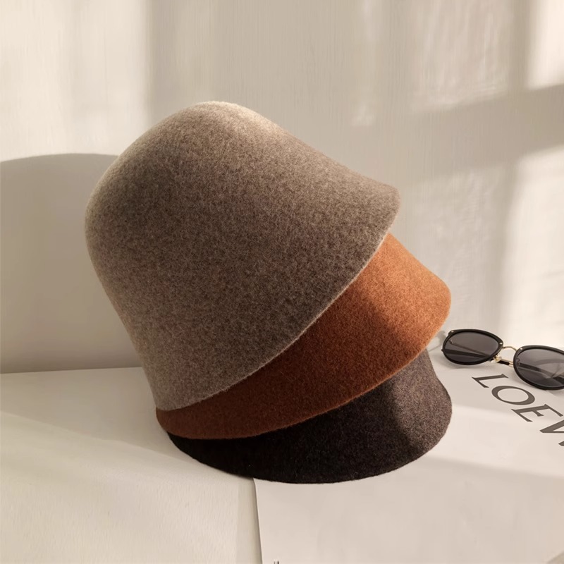 Australian Wool Bucket Hat For Women Autumn Winter Luxury High-End Face-Slimming Warm British Style Hat - Thumbnail 4