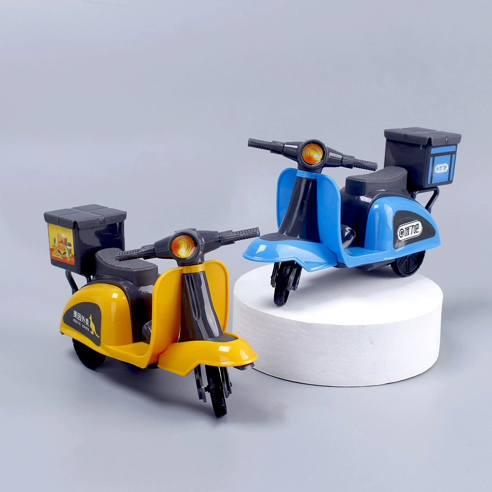 Plastic yellow blue motorcycle, car model, toy