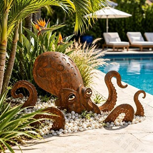 �羳Rust Patina Giant Squid Garden Sculpture�������~���@����