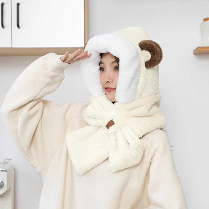 Ins韓国版女子熊マスクマフラー一体帽子かわいい耳ぬいぐるみ学生冬保温カバー|undefined