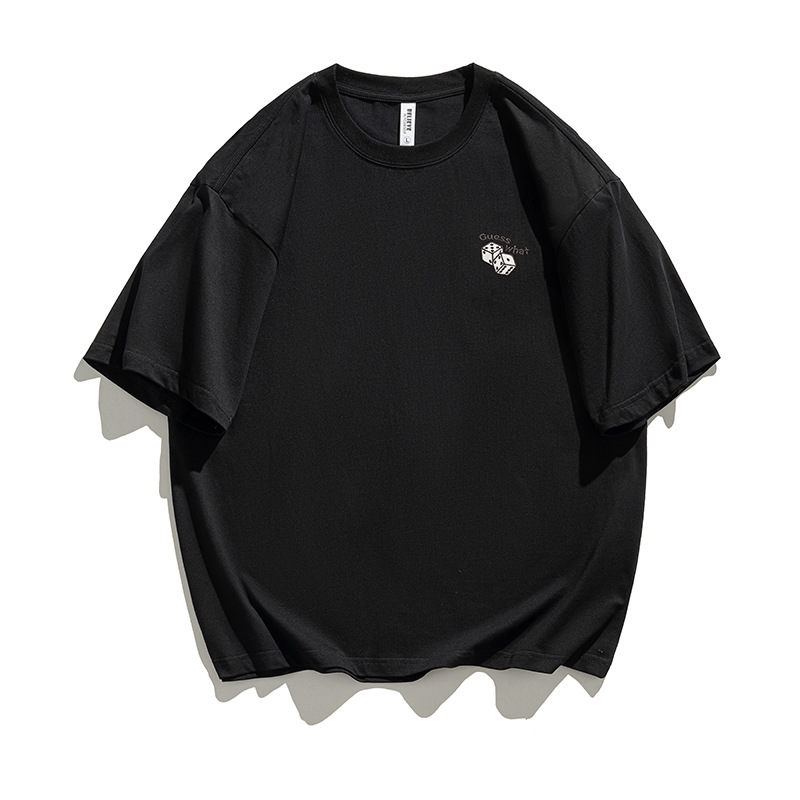 Herr t-shirt med tärningsbroderi rund hals lös passform överdel_voghion.com