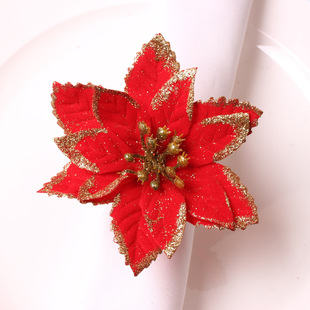 Handmade fabric Gold Pink Christmas flower napkin ring simulation double red flannel flower napkin buckle hotel napkin ring