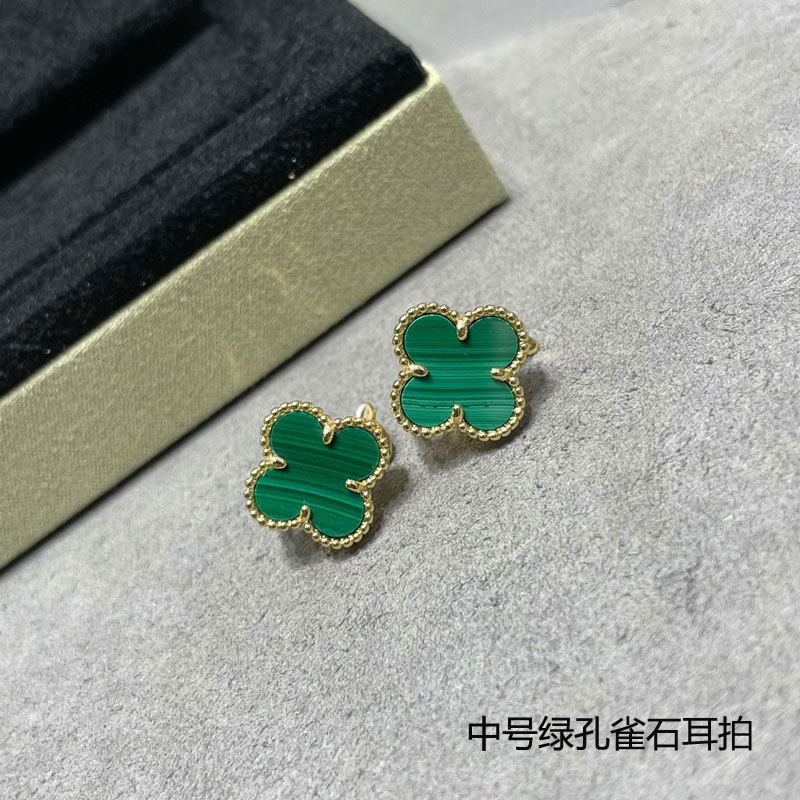 梵家高版本925银四叶草耳钉女18k玫瑰金耳环气质玛瑙纯银节日礼物|undefined