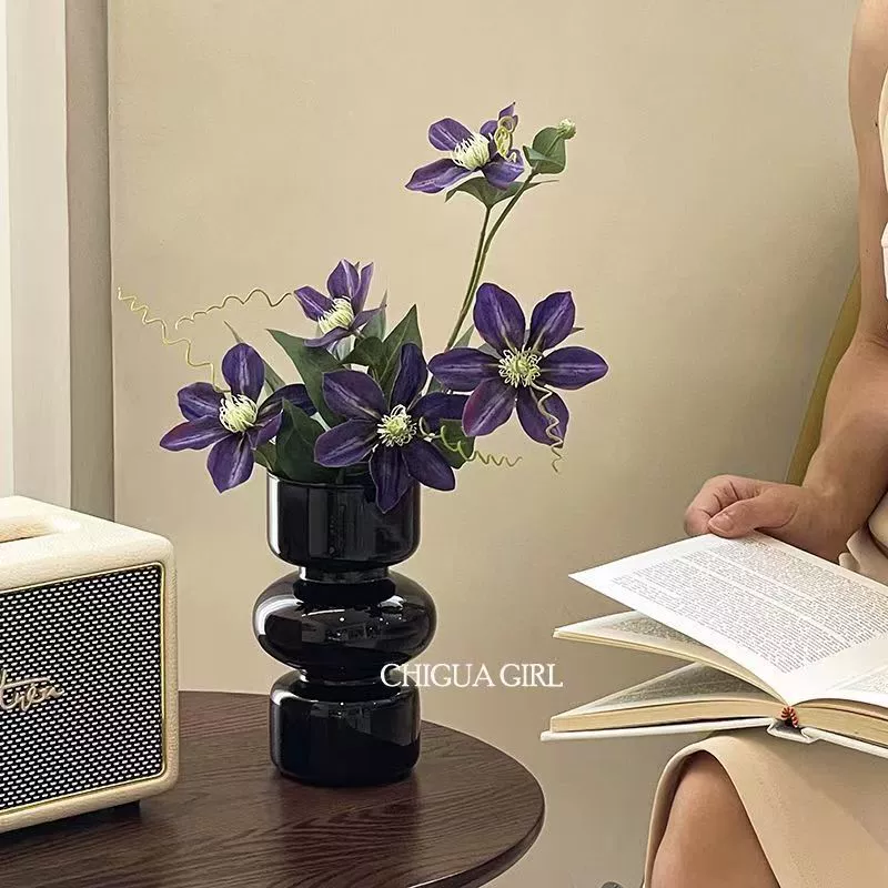 Ins ветер черная ваза гостиная цветочная композиция светлая роскоши ниша высокого уровня ретро стекло средневековое гидропонное цветочное украшение