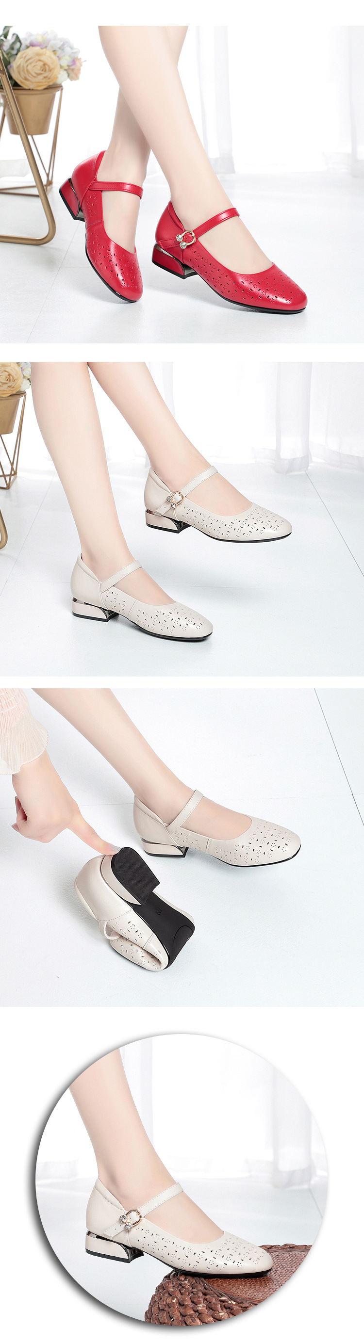 Dép sandal nữ quai chữ V đế bằng da thật, gót thấp, thoáng khí, chống trượt — đen chi tiết 5